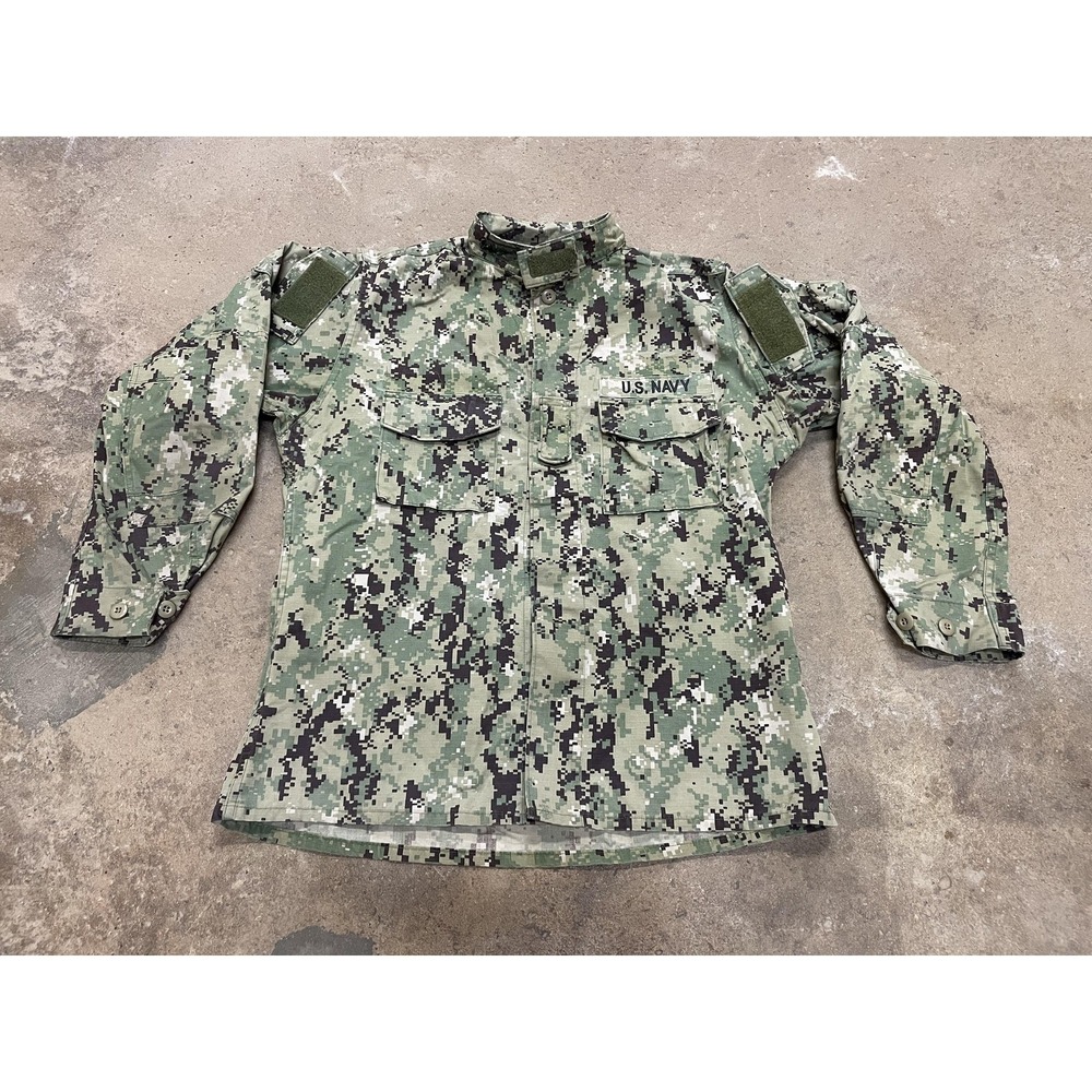 US Navy Shirt Mens LT Green Digital Camo NWU Zip Front Combat Top Blouse